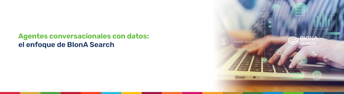 Persona usando una laptop, sobre la cual se superponen íconos digitales transparentes